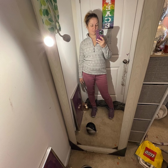 Y2K EDDIE BAUER AZTEC EMBOSSED NEUTRAL FLEECE SWEATER 1/2 ZIP SEXY WARM TOP M - Picture 15 of 17